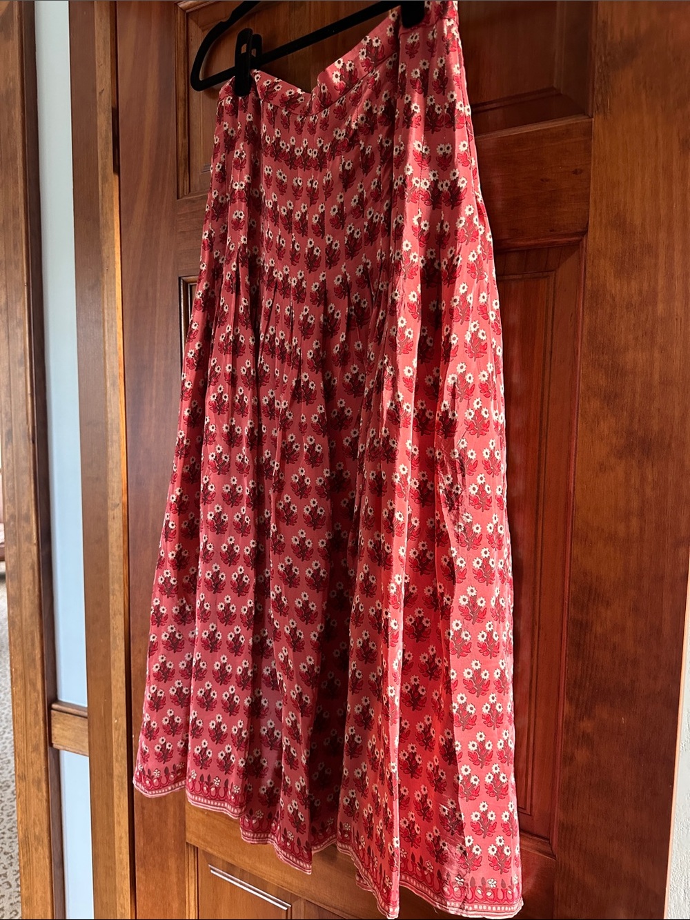 J. Crew Pink Pleated drop-waist midi skirt in block-print Floral Red